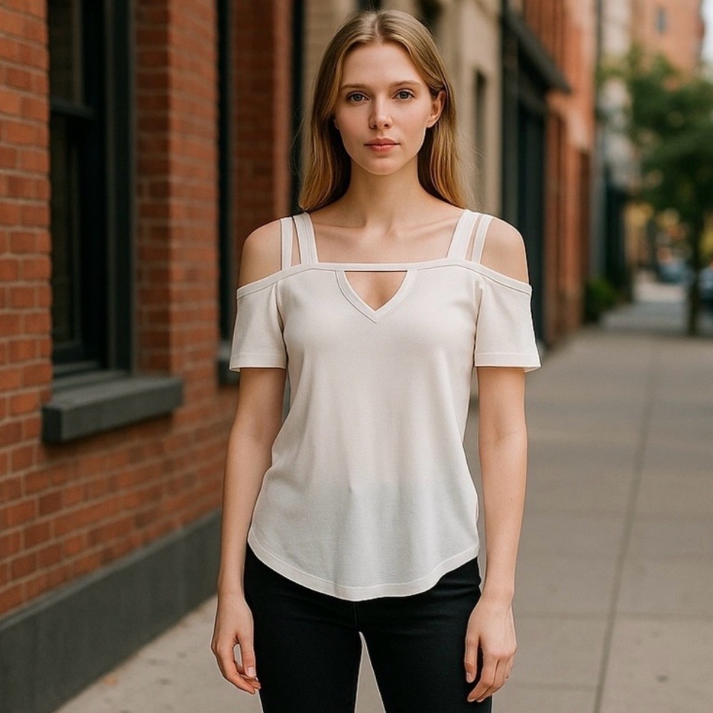 Be you Tiful Spaghetti Strap Off Shoulder‎ Short Sleeve White Top